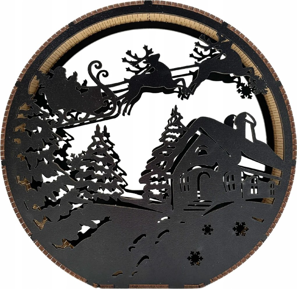 Karácsonyi lampion Fekete házikó 3D Mikulással