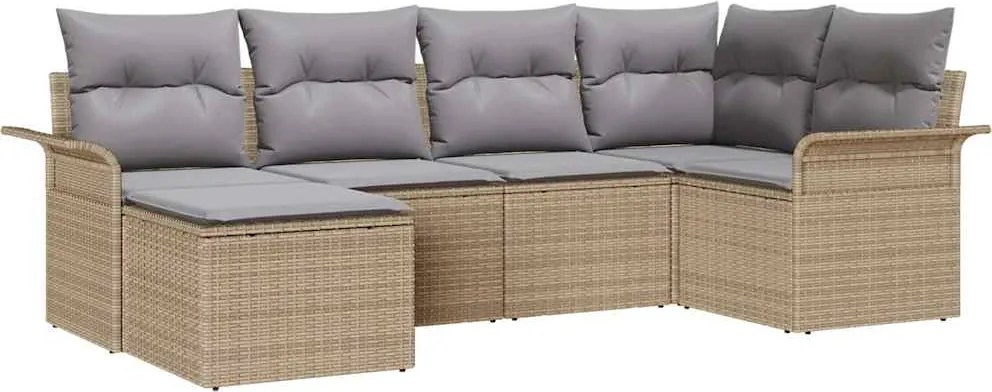 vidaXL Kerti Kanapé Szett tárolóval 6 pcs Bézs polirattan