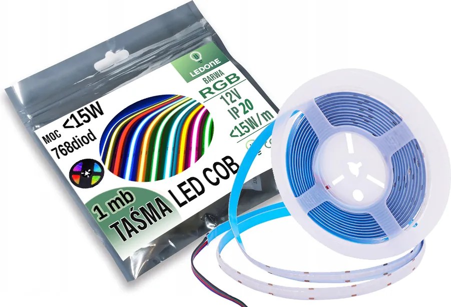 Cob Led szalag színes Rgb 12V 15w/m neon 1m