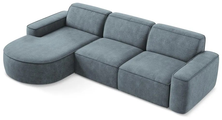 Szürkéskék zsenília sarokkanapé (bal oldali-heverő résszel) Omao – Makamii