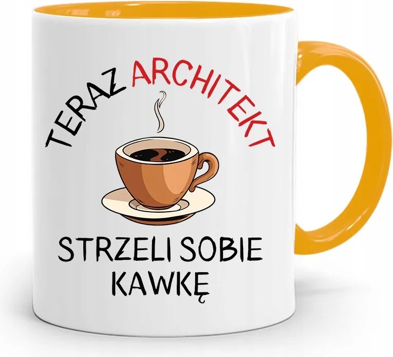Sárga Építész Bögre Építész Lő Kávét fényképes nyomtatással
