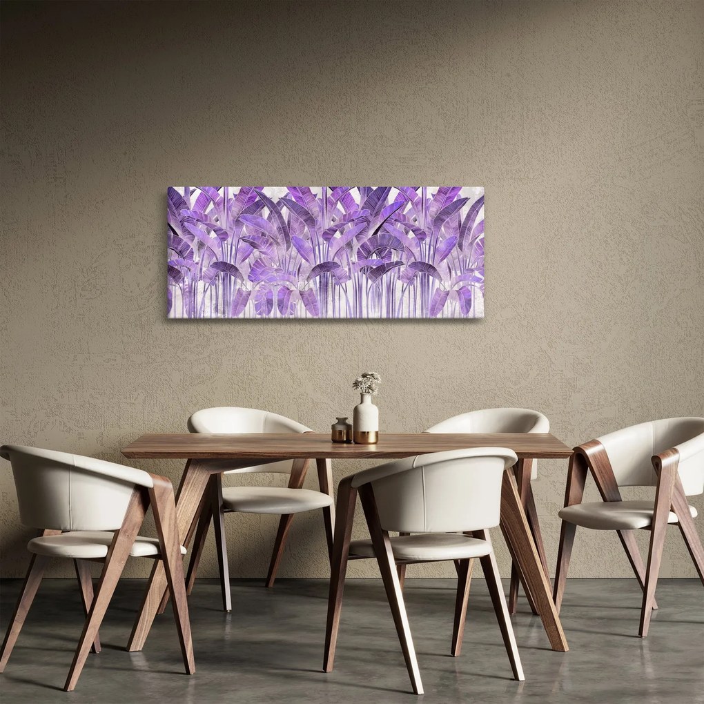 Kép - Lila levelek vakolatban (120x50 cm)