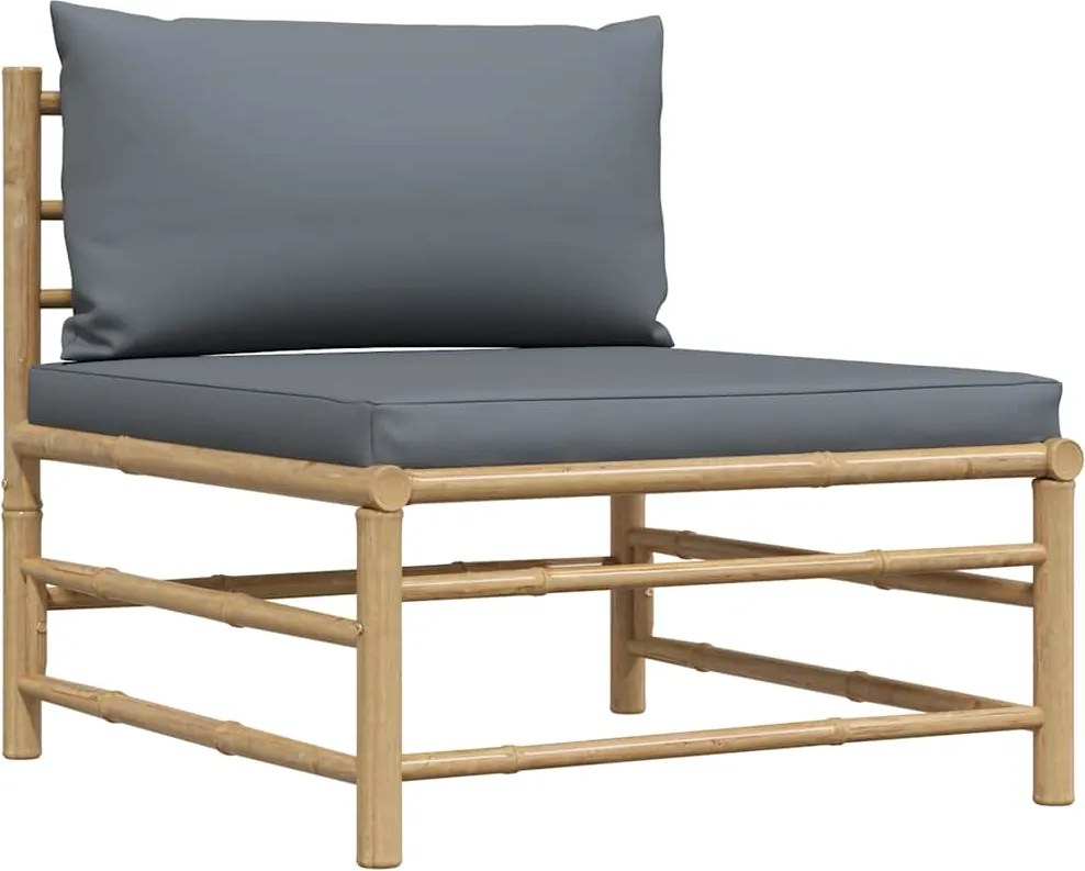 vidaXL bambusz kerti középső kanapé sötétszürke párnákkal