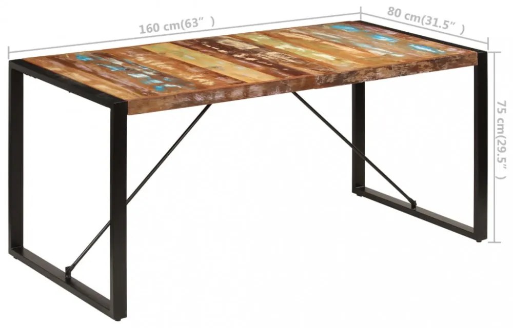 tömör újrahasznosított fa étkezőasztal 160 x 80 x 75 cm