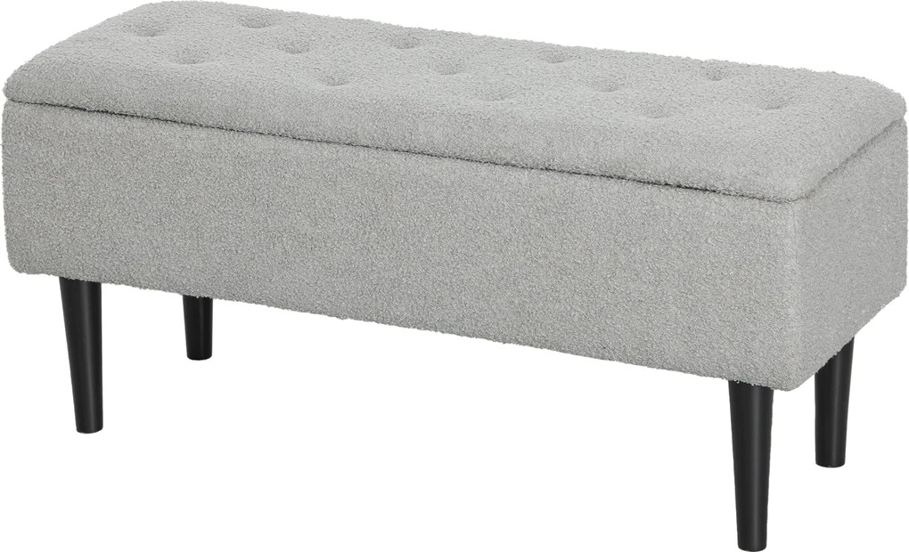 HOMCOM Tárolós Pad, Ágy Pad, Kárpitozott Pad Hajtható Tetővel, Velúrviselet, Tároló Pad, Nappalihoz, Hálószobához, Szürke, 95 x 38 x 45 cm | Aosom