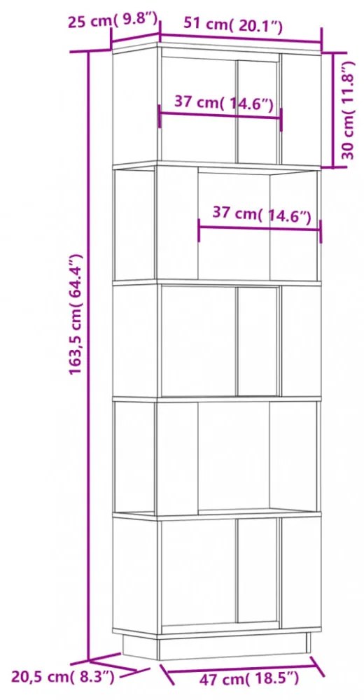 tömör fenyőfa könyvszekrény/térelválasztó 51 x 25 x 163,5 cm