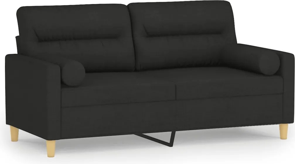 vidaXL 2 személyes fekete szövet kanapé díszpárnákkal 140 cm