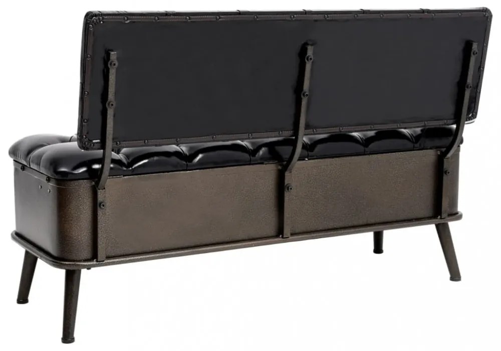 fekete műbőr tárolópad háttámlával 110 cm