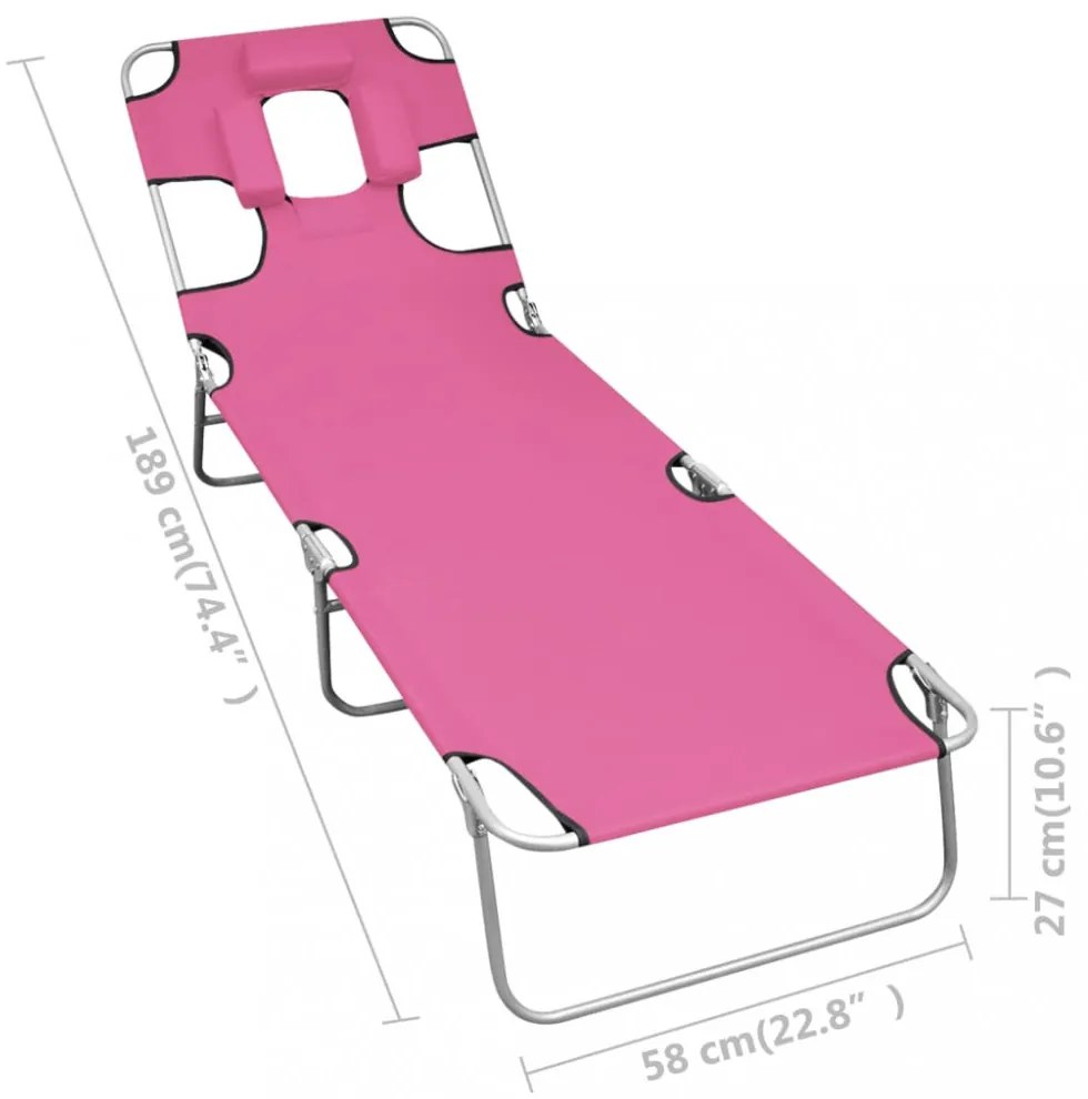 magenta színű acél összecsukható napozóágy fejpárnával