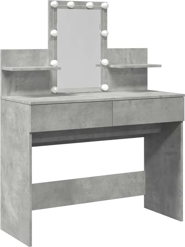 vidaXL betonszürke fésülködőasztal LED-del 100 x 40 x 130 cm
