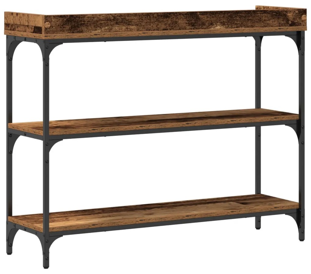 Konzol Asztal Régi Fa 100x30x80 cm Üvegszálas Fa és Acél