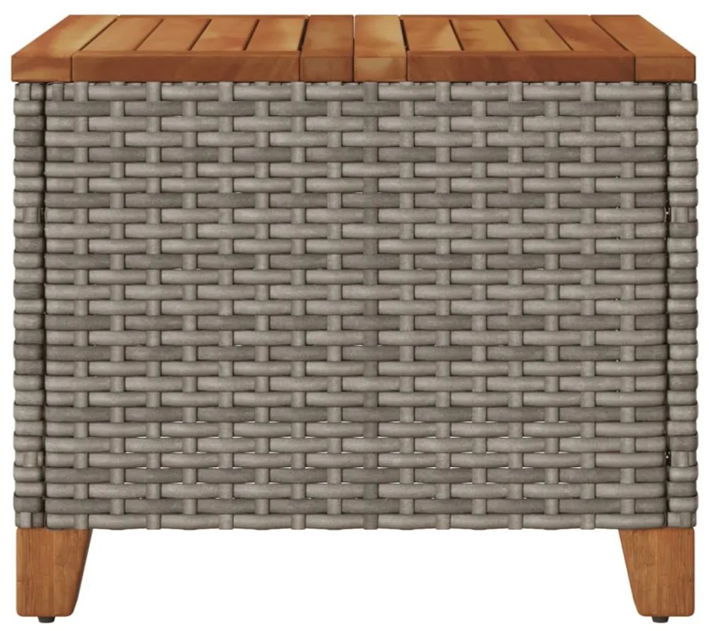 szürke polyrattan és akácfa kerti asztal 45 x 45 x 37 cm