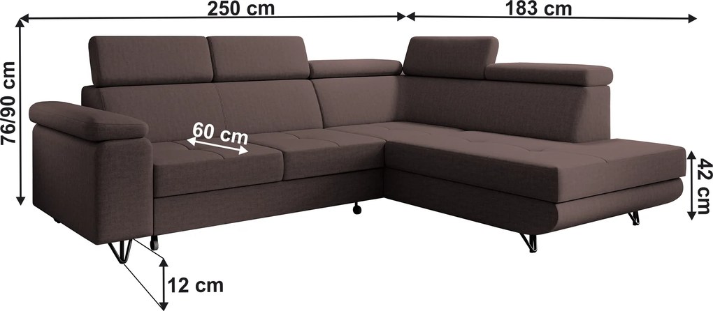 Kinyitható ülőgarnitúra, barna, jobbos, JOGI ROH