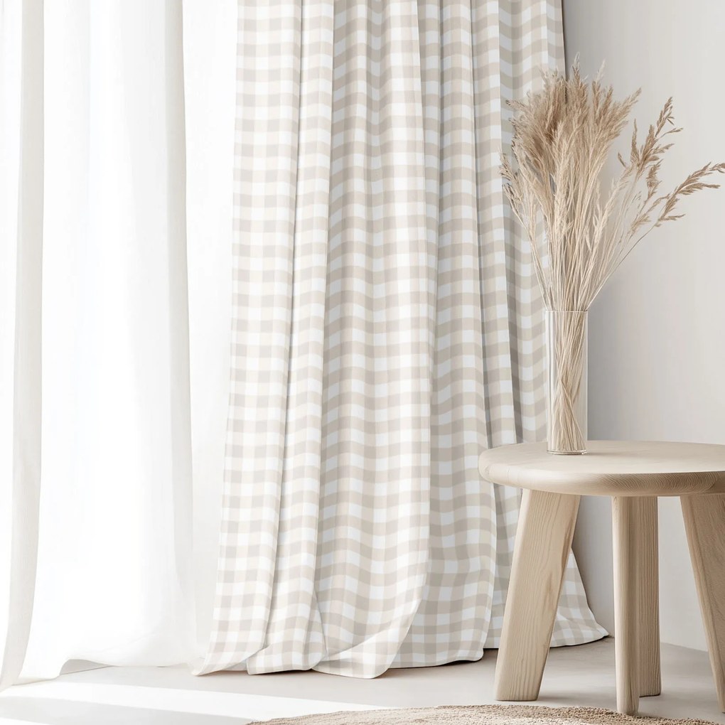 Goldea pamut drapéria - latté kockás 140x150 cm