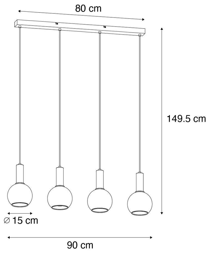 Art Deco lógólámpa fekete füstüveggel 4 lámpás - Josje