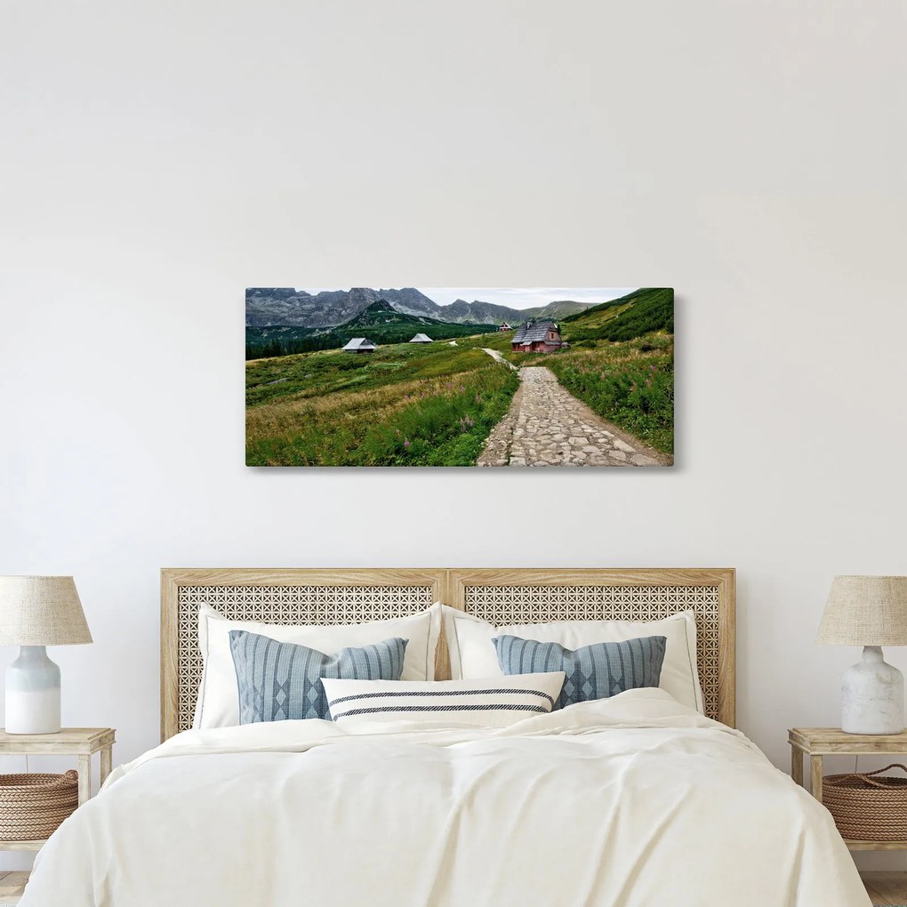 Kép - Hegyi táj házakkal (120x50 cm)