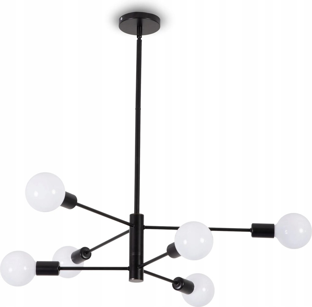 Mennyezeti lámpa Fekete nappaliba Loft lámpatest 6xE27 Csillár akasztós asztal fölé