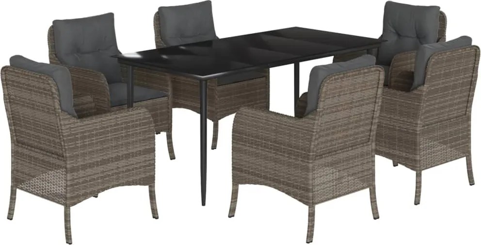 vidaXL 7 részes szürke polyrattan kerti étkezőgarnitúra párnával