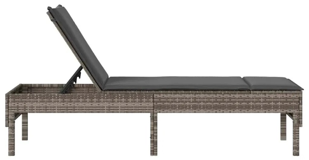 szürke polyrattan napozóágy párnával 55x200x44 cm