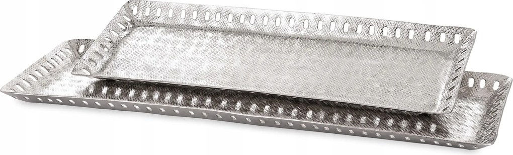 Ezüst színű fém dekoratív öregített tálca szett 2 db