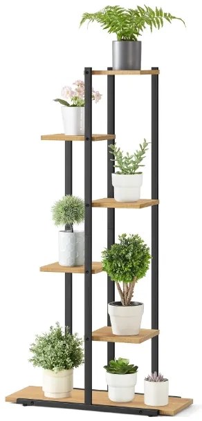 LOREDO virágtartó tölgyfa dekorral, fekete