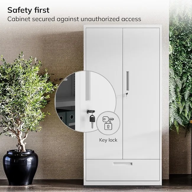 Moduláris többfunkciós fém szekrény fiókkal fehér MEGAN 1850 x 900 x 400 mm