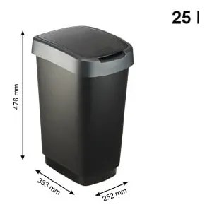 Ezüstszínű-fekete szemetes újrahasznosított műanyagból 25 l Twist - Rotho