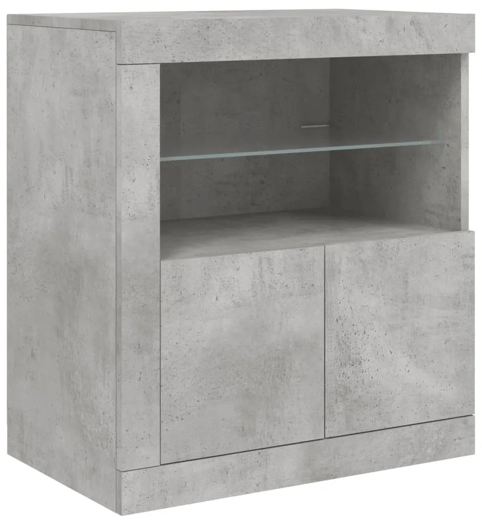 betonszürke tálalószekrény LED-világítással 181,5x37x67 cm