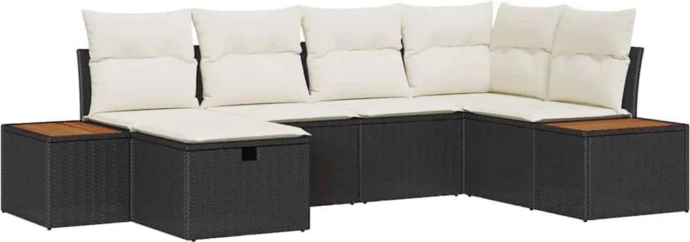 vidaXL Kerti Kanapé Szett párnával 6 pcs Fekete polirattan
