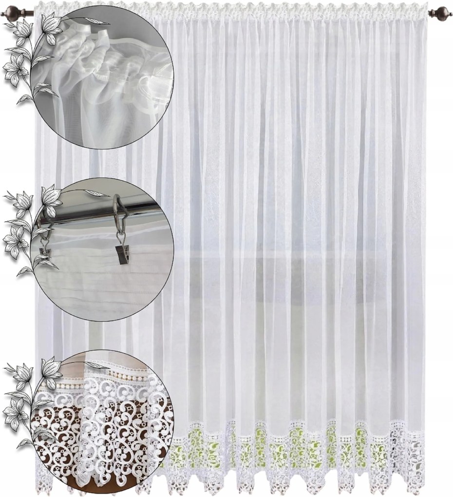 Kész függöny erkélyre 230x200 cm, csipkével, hosszú, sima függöny csipkével a nappaliba