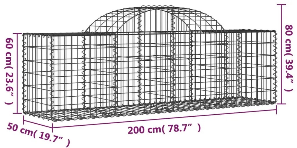 vidaXL 40 db íves horganyzott vas gabion kosár 200x50x60/80 cm