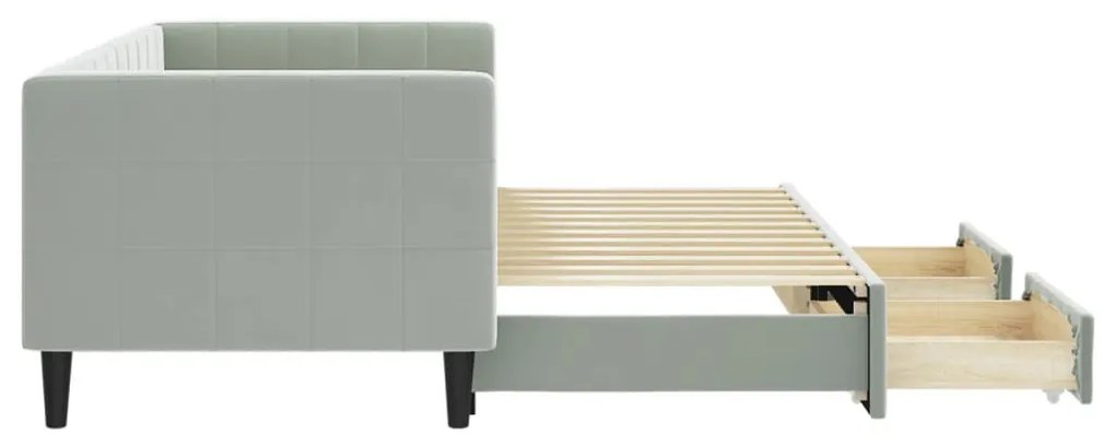 világosszürke kihúzható bársony heverő fiókkal 80 x 200 cm