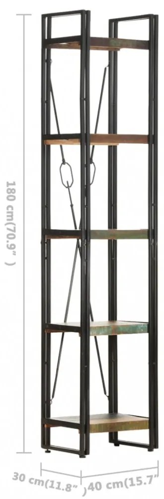 5 szintes tömör újrahasznosított fa könyvespolc 40x30x180 cm