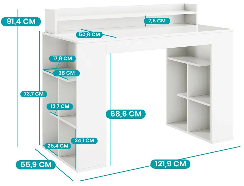 Íróasztal könyvespolccal és monitorpolccal