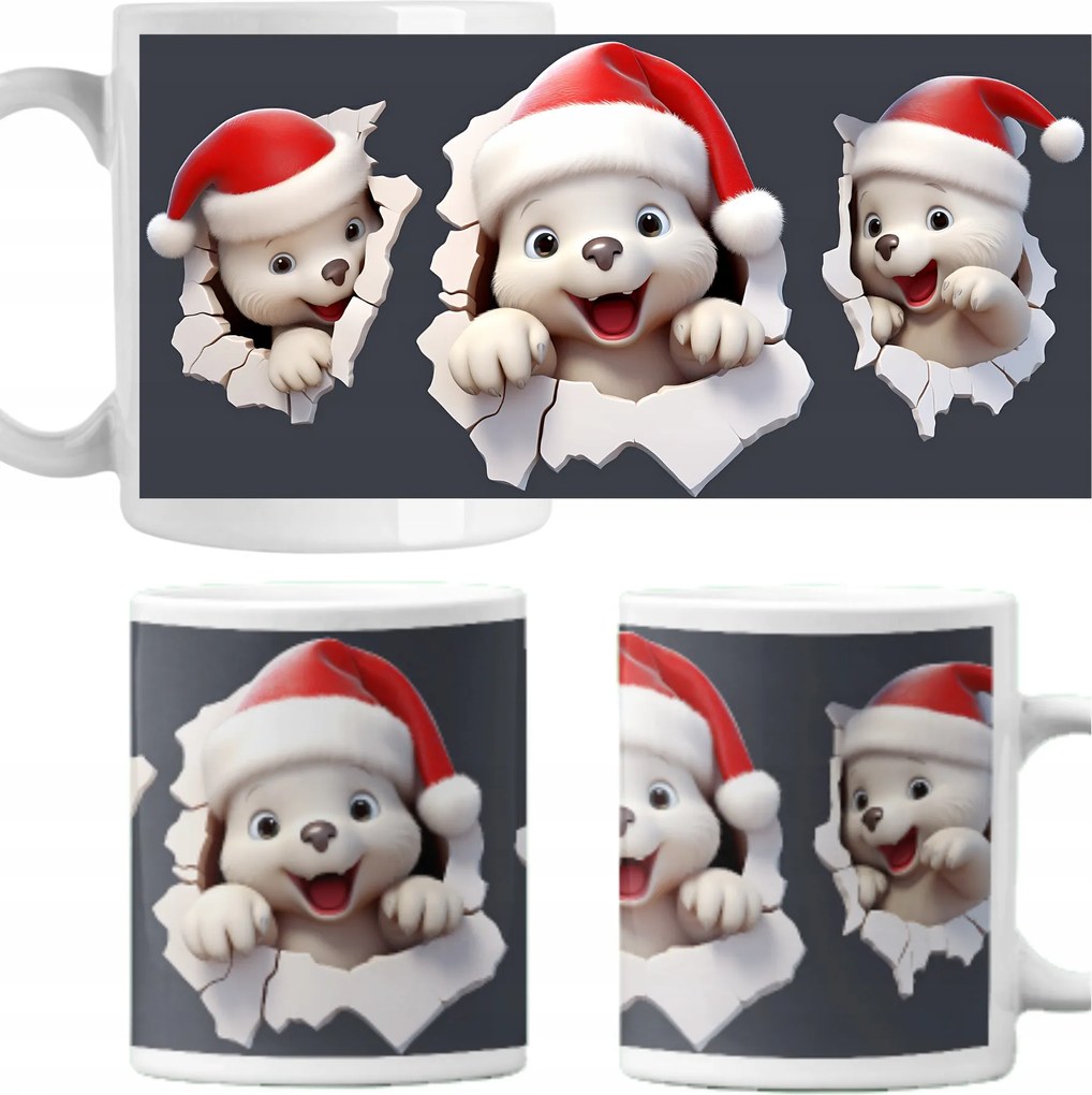 Karácsonyi mintás bögre fehér medve Mikulás ajándék 330ml 2