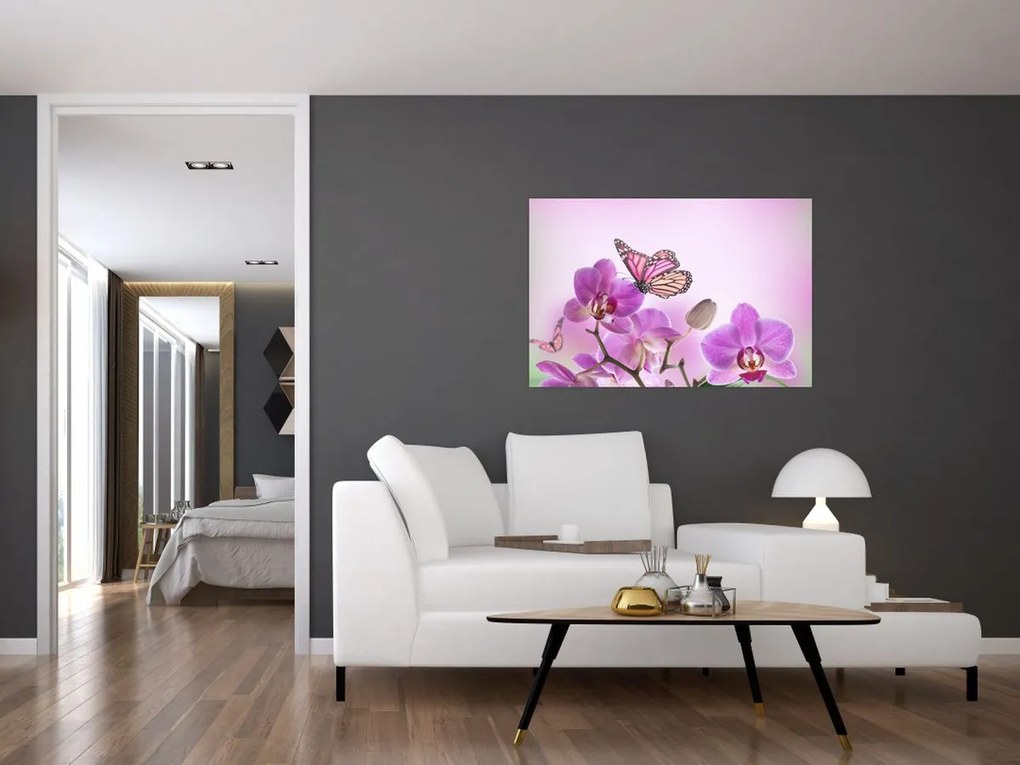 Kép - Pillangó orchidea virágon, lila (90x60 cm)