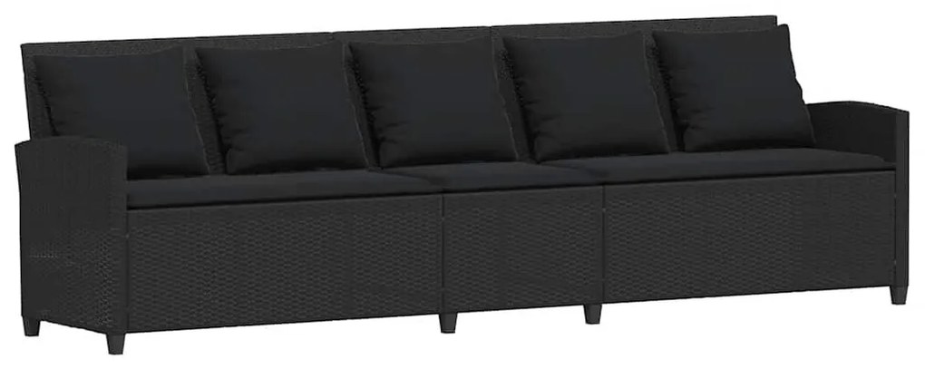 4 részes fekete polyrattan kerti ülőgarnitúra párnával L-alakú