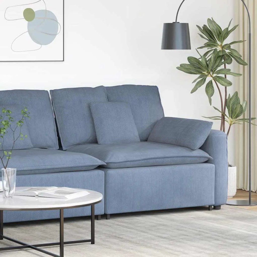 kék moduláris kanapé karfás végmodul párnákkal 100 cm