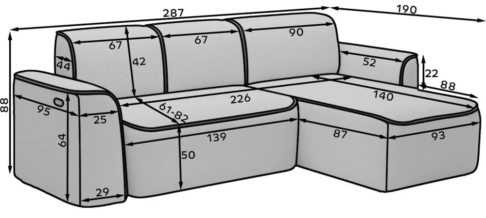 Antracitszürke buklé sarokkanapé (bal oldali-heverő résszel) Ume – ELTAP