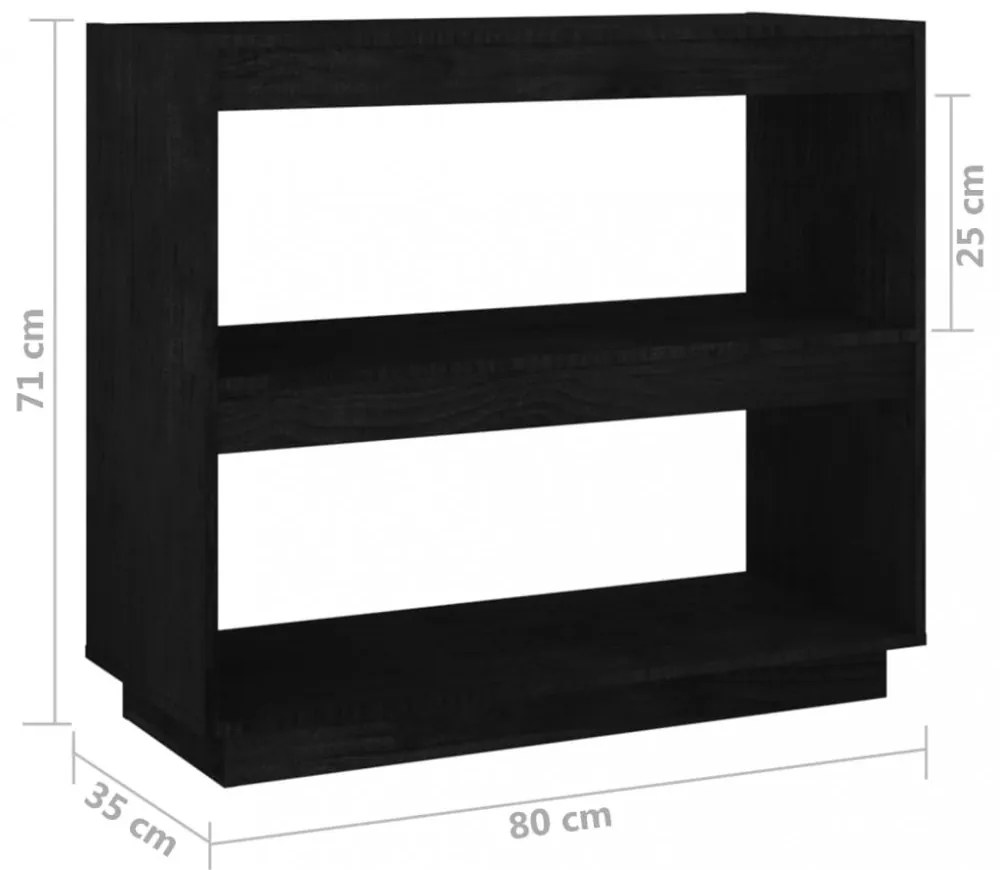 fekete tömör fenyőfa könyvszekrény 80 x 35 x 71 cm