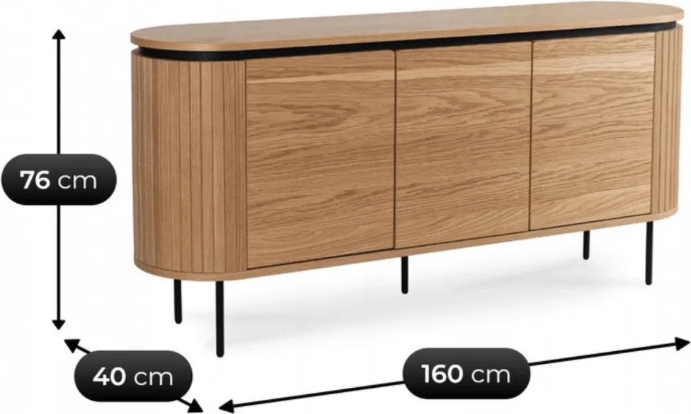 Komód 160 cm méretben, háromajtós kivitelben, tölgy színben BECK