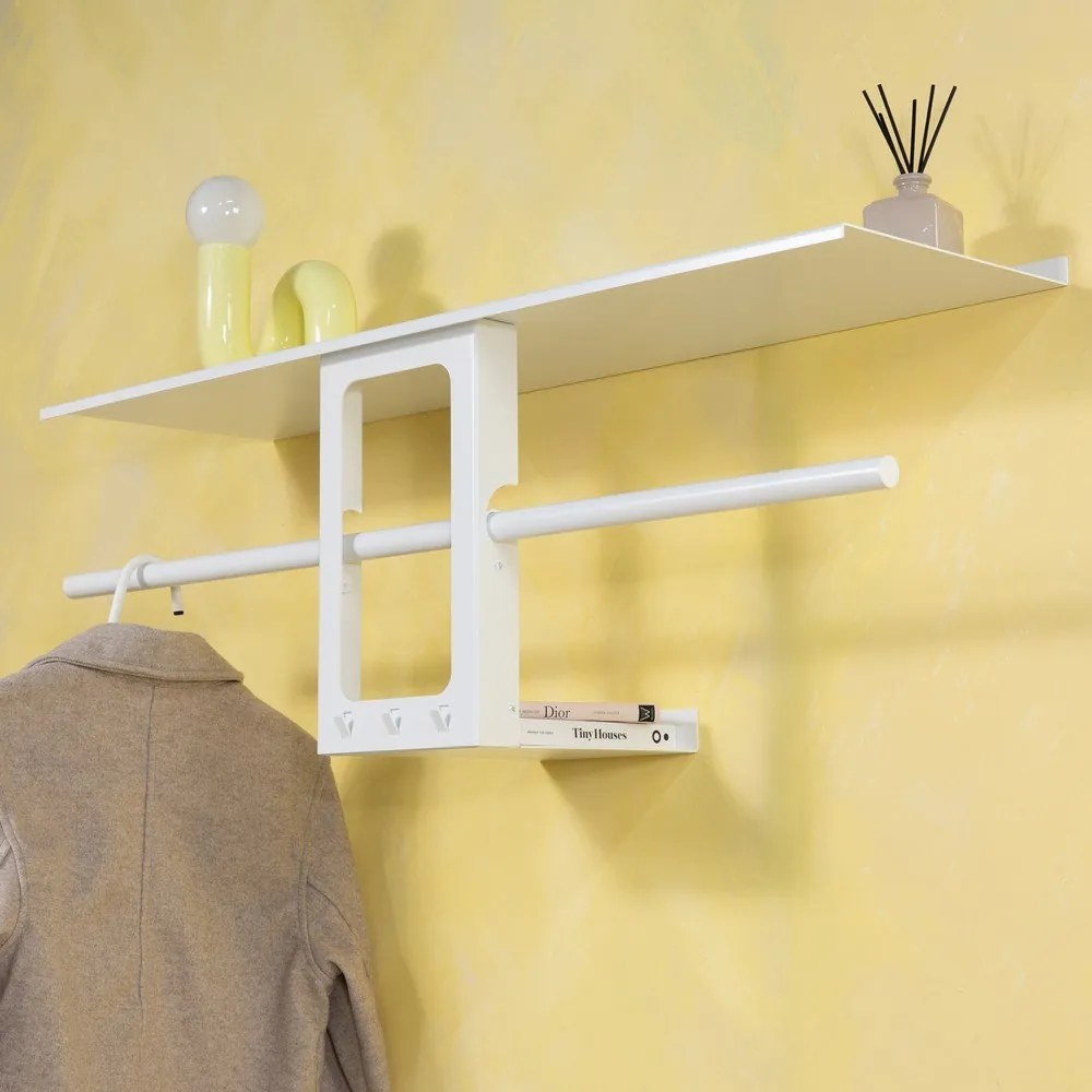 Fehér acél fali fogas polccal 100 cm Luno Small – Spinder Design