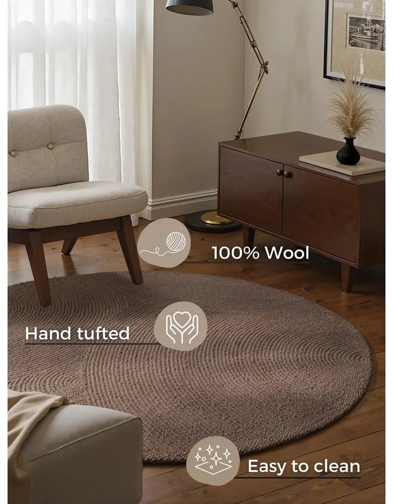 Szürkésbarna kézi szövésű gyapjú kerek szőnyeg ø 150 cm Calmio – Hanse Home
