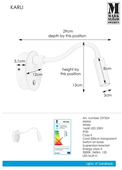 Markslöjd 107324 - LED Fali lámpa KARLI LED/6W/230V