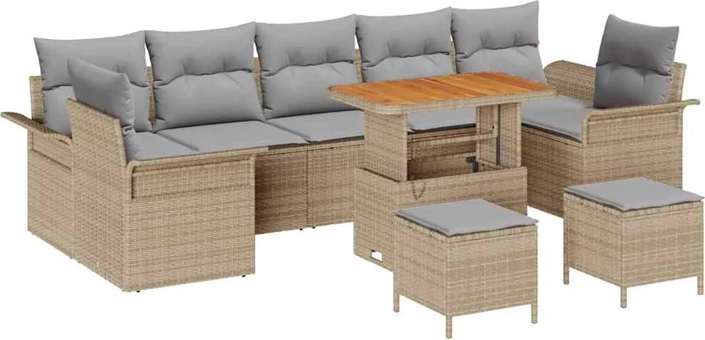 vidaXL Kerti Kanapé Szett párnával 10 pcs Bézs polirattan