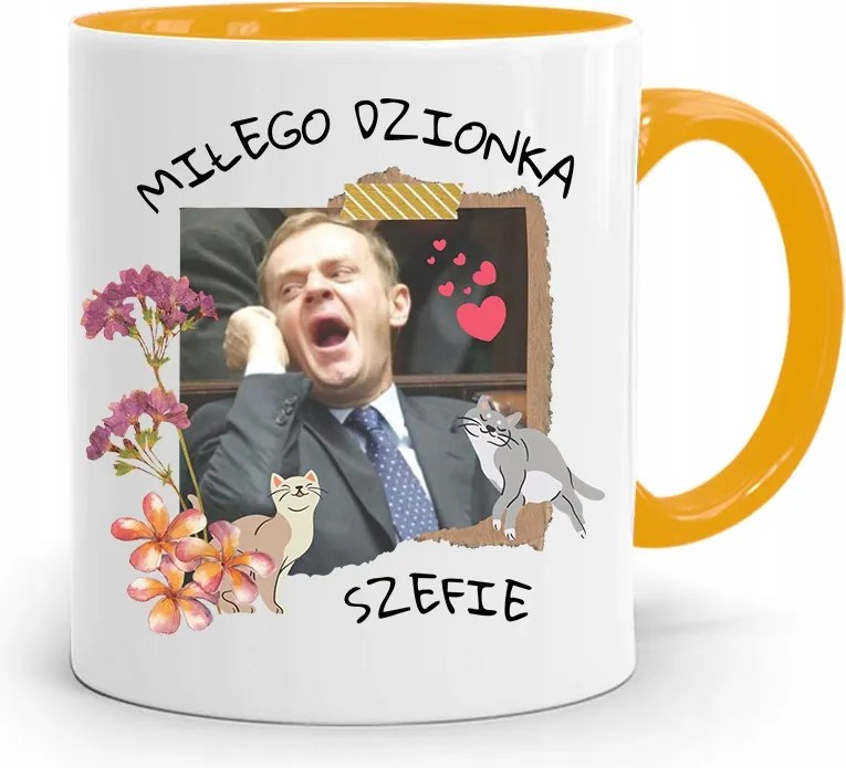 Donald Tusk Sárga Bögre Platform Ajándék fényképes nyomtatással