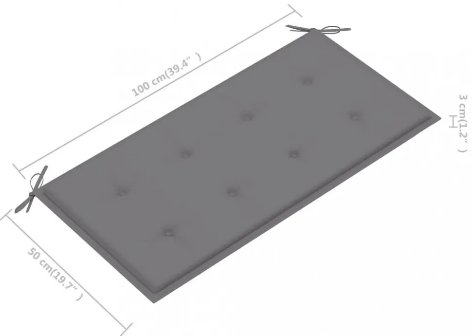 tömör tíkfa kerti pad szürke párnával 112 cm