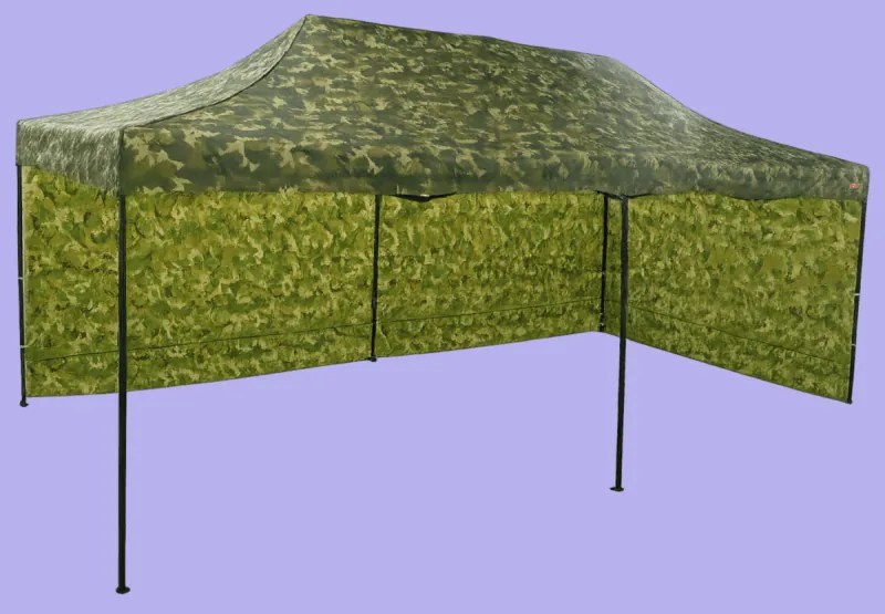 Gyorsan összecsukható sátor 3x6m - acél, 2 oldalfal, Terepszínű