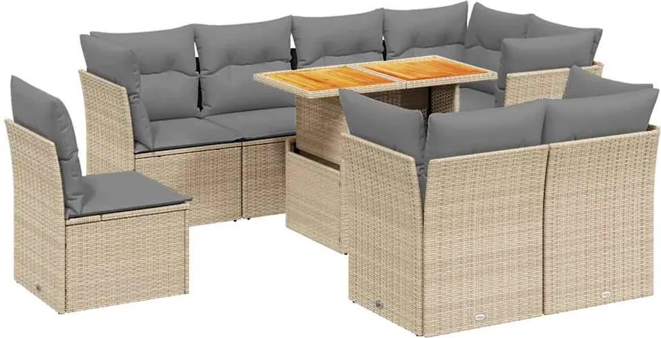 vidaXL 9 részes bézs polyrattan kerti ülőgarnitúra párnákkal