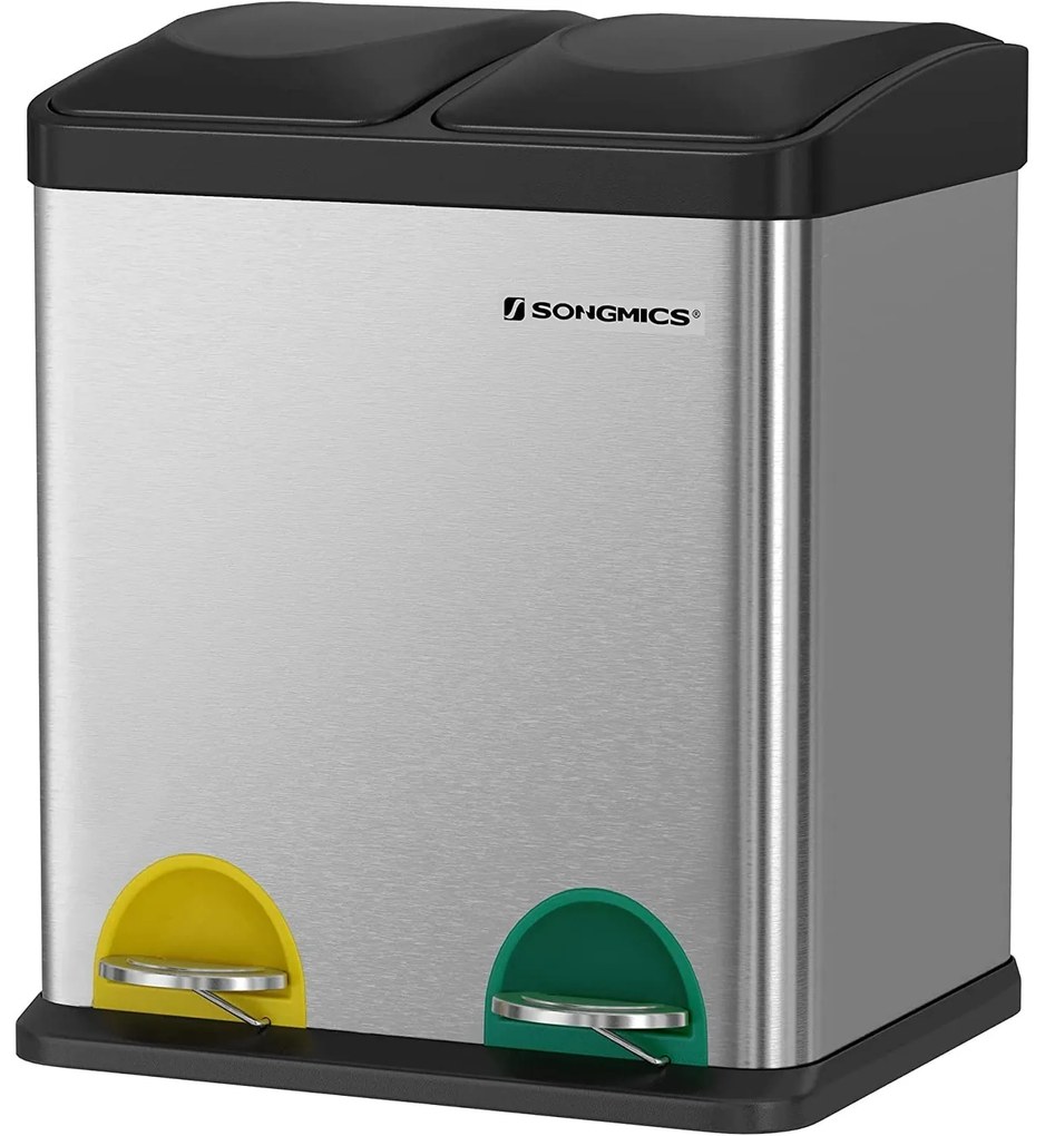 Szemétgyűjtő, szelektív hulladékgyűjtő, acél, 30 liter, 2 x 15l